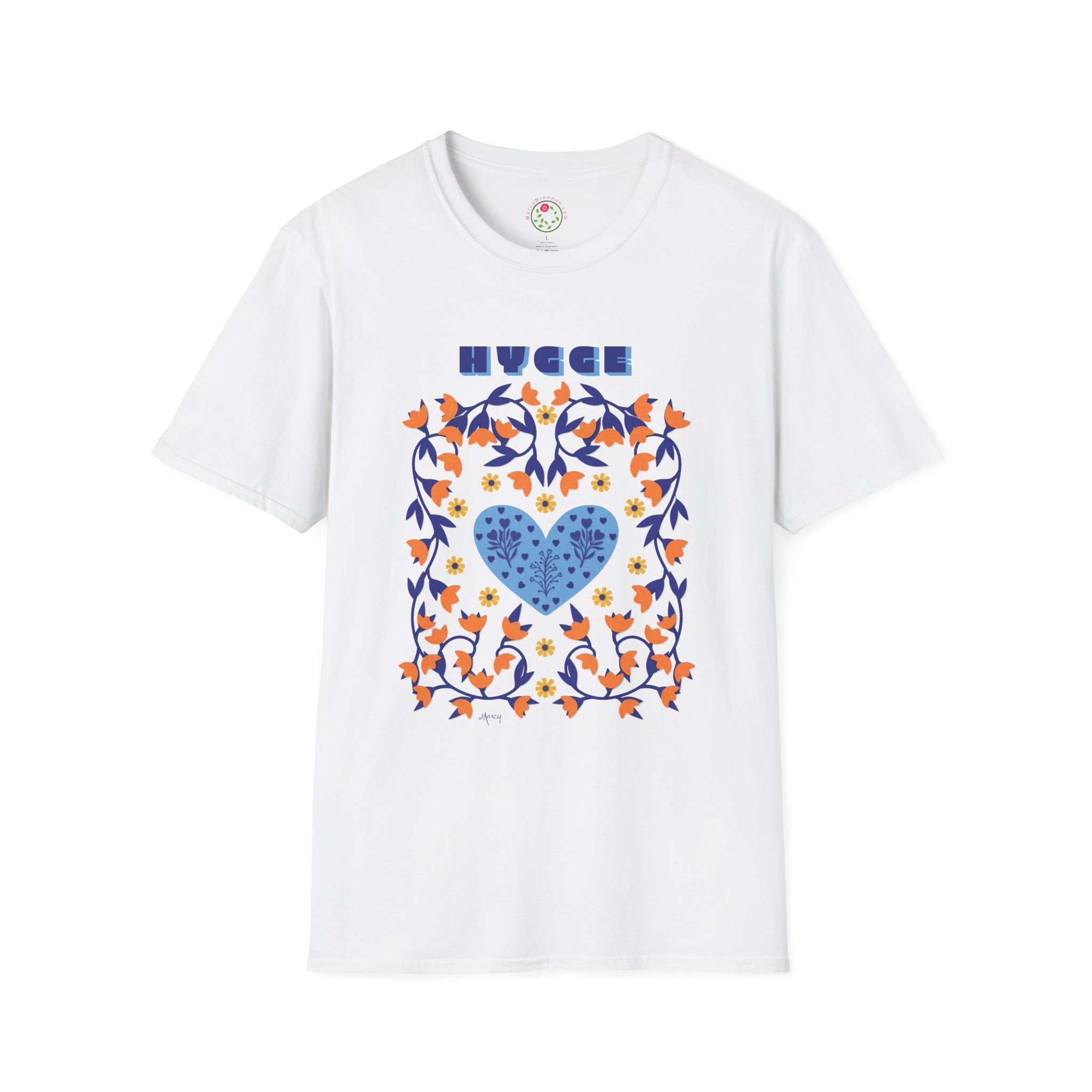 Hygge Hearts and Flowers Softstyle T-Shirt – Marcy Brennan Art