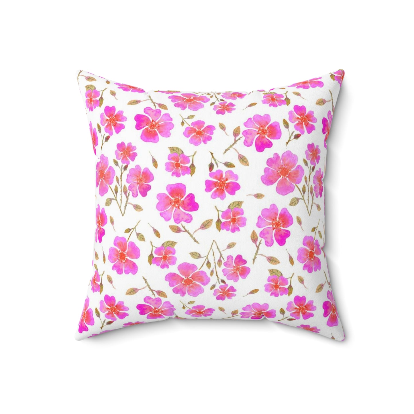 Hot Pink Wild Roses Spun Polyester Square Pillow