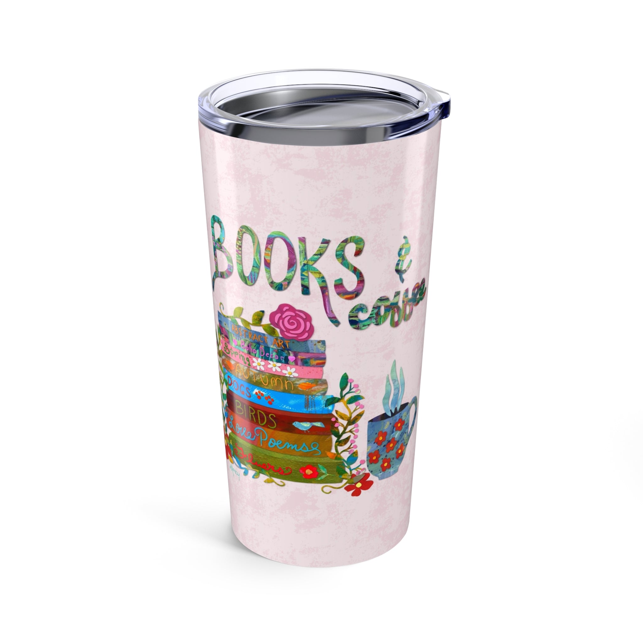 Books and Coffee Collage Tumbler 20oz – Marcy Brennan Art