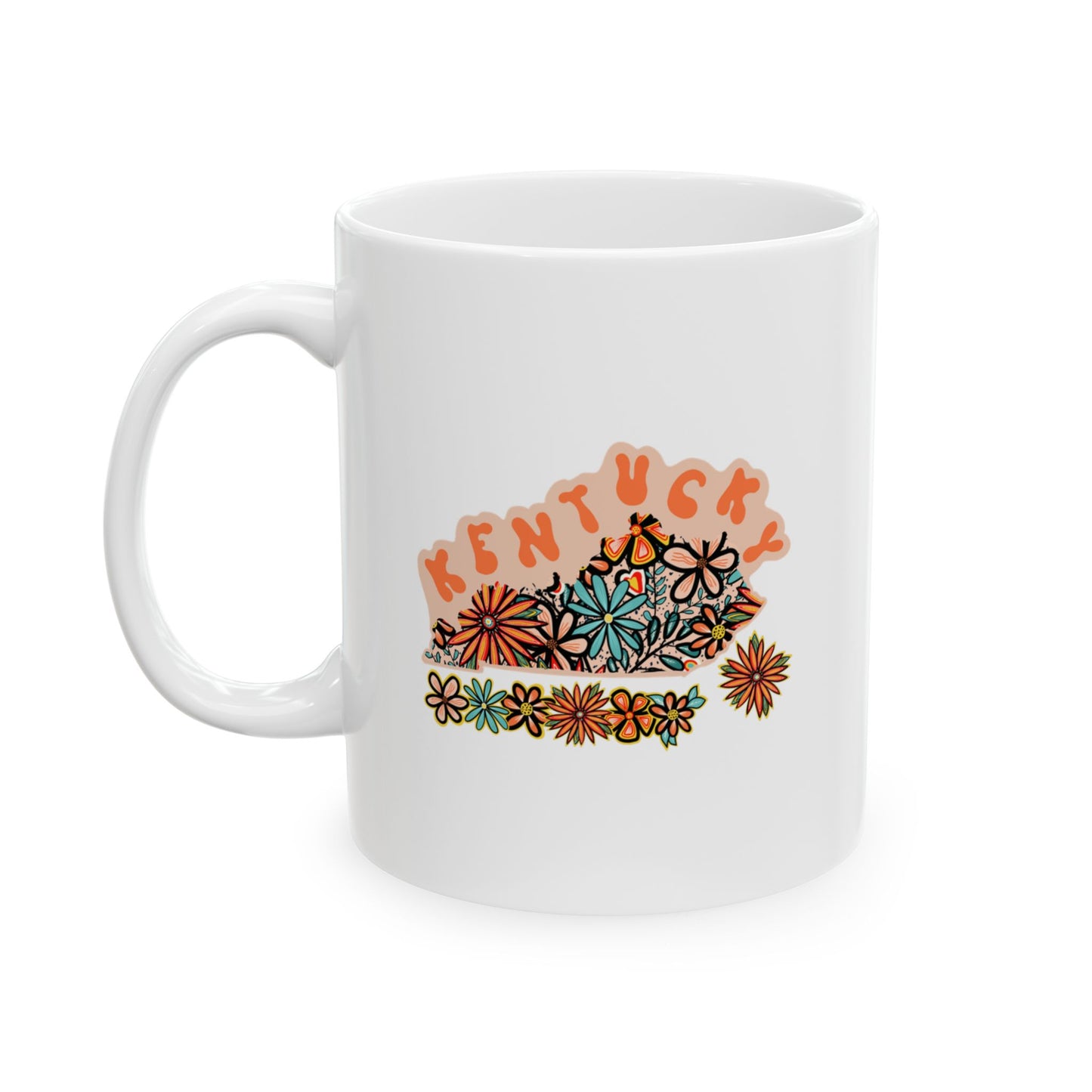 Retro 70s Flowers Kentucky Ceramic Mug 11 oz and 15 oz