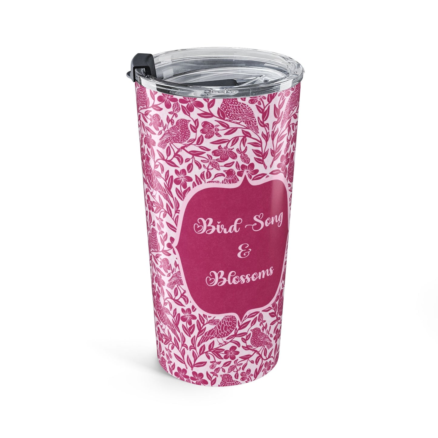 Bird Song & Blossoms 20oz Pink Floral Tumbler — Insulated Travel Cup