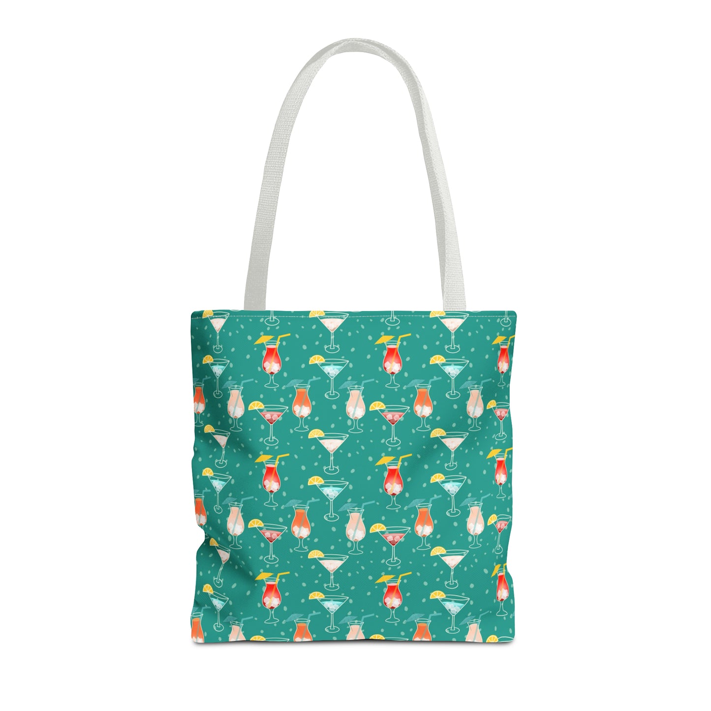 Cocktails Tote Bag: Vibrant Drinks with Lemon Slices, Umbrellas, and Straws on Turquoise Background