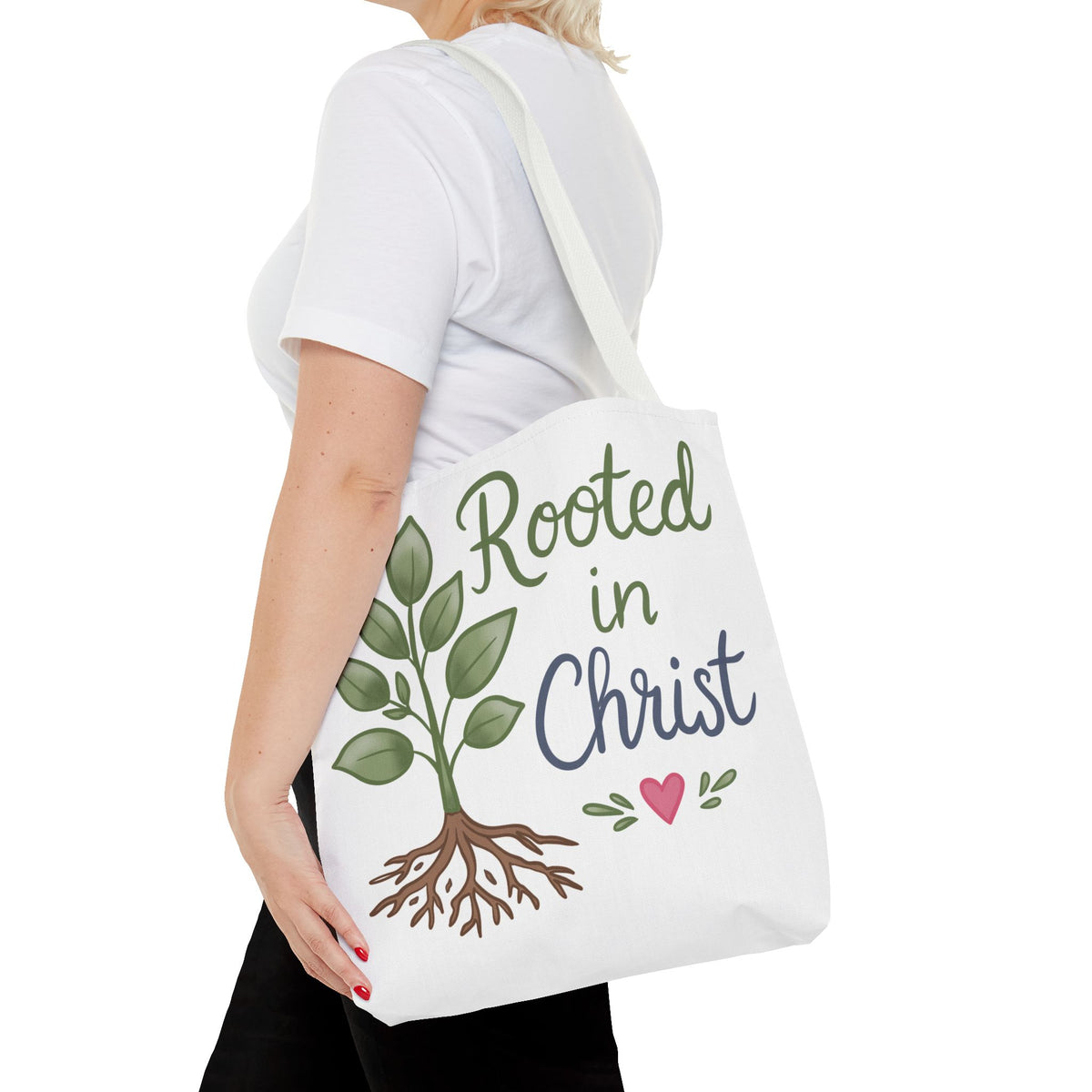 Rooted in Christ Tote Bag — Faith-Based Christian Shopper