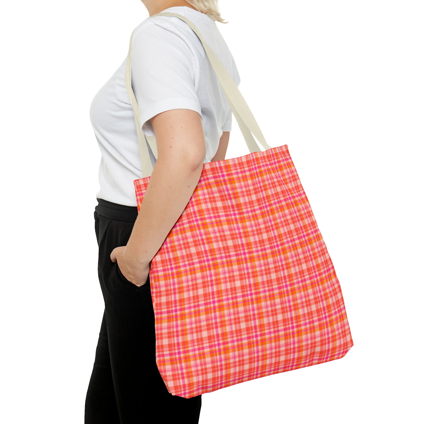 Pink Sunset Plaid Tote Bag