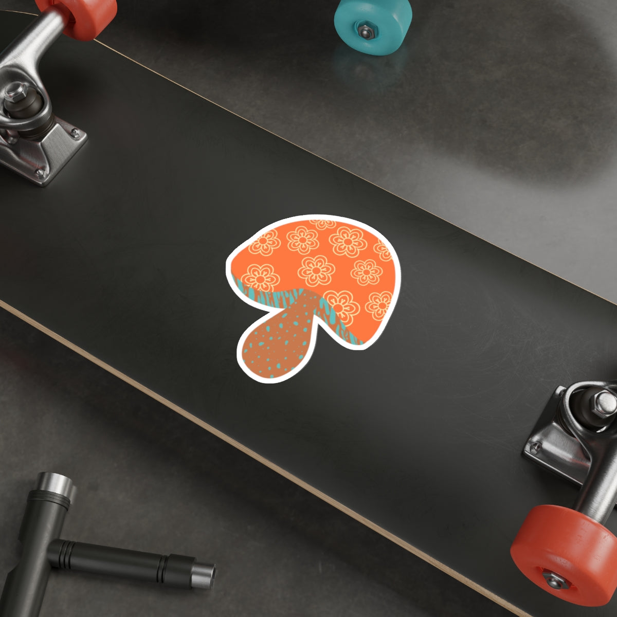 70s Groove Orange and Brown Flower Mushroom Die Cut Sticker