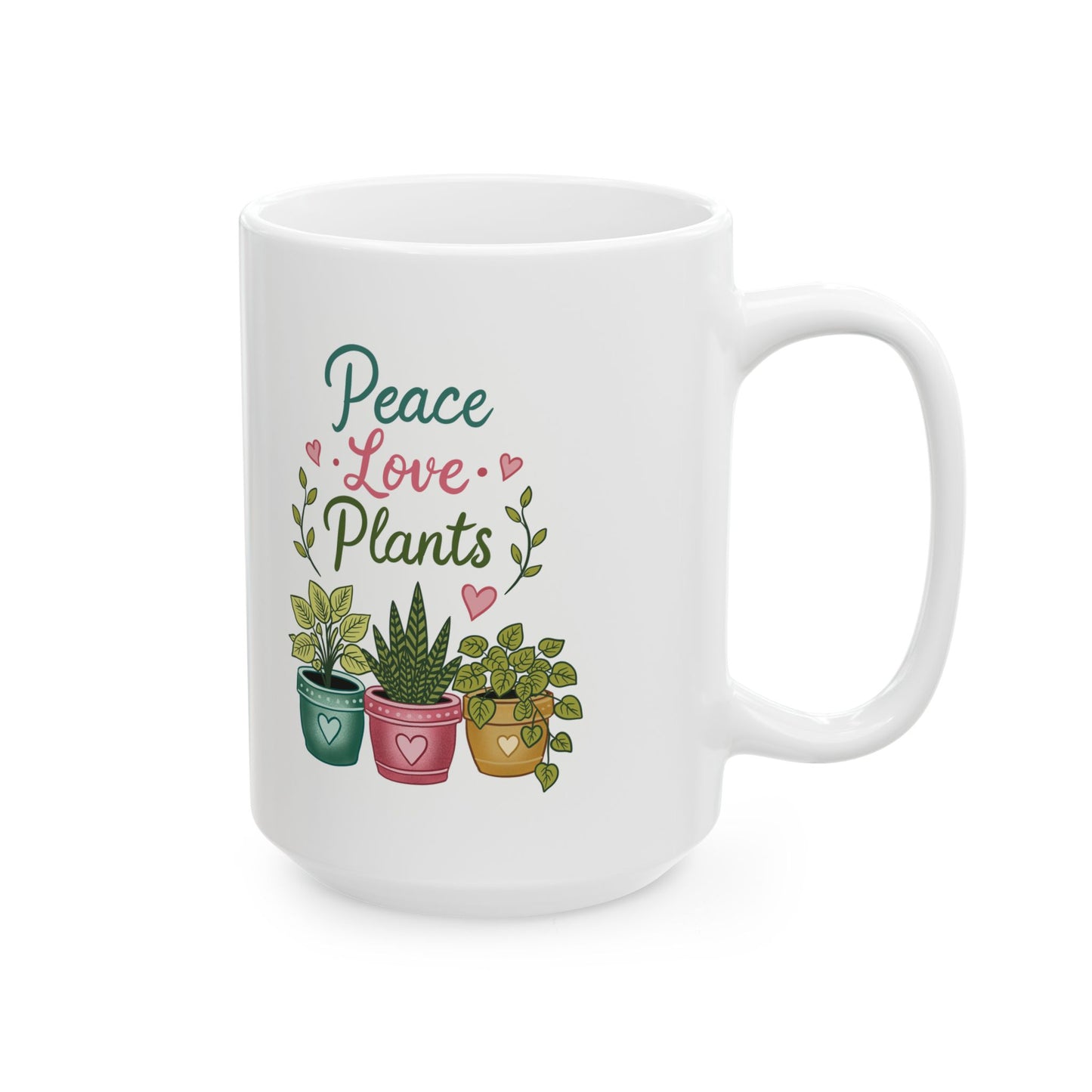 Inspirational Floral Ceramic Mug — "Peace Love Plants" Coffee Cup (11oz & 15oz)