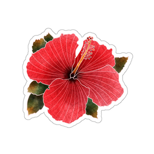 Coral Hibiscus with Leaves Die-Cut Stickers