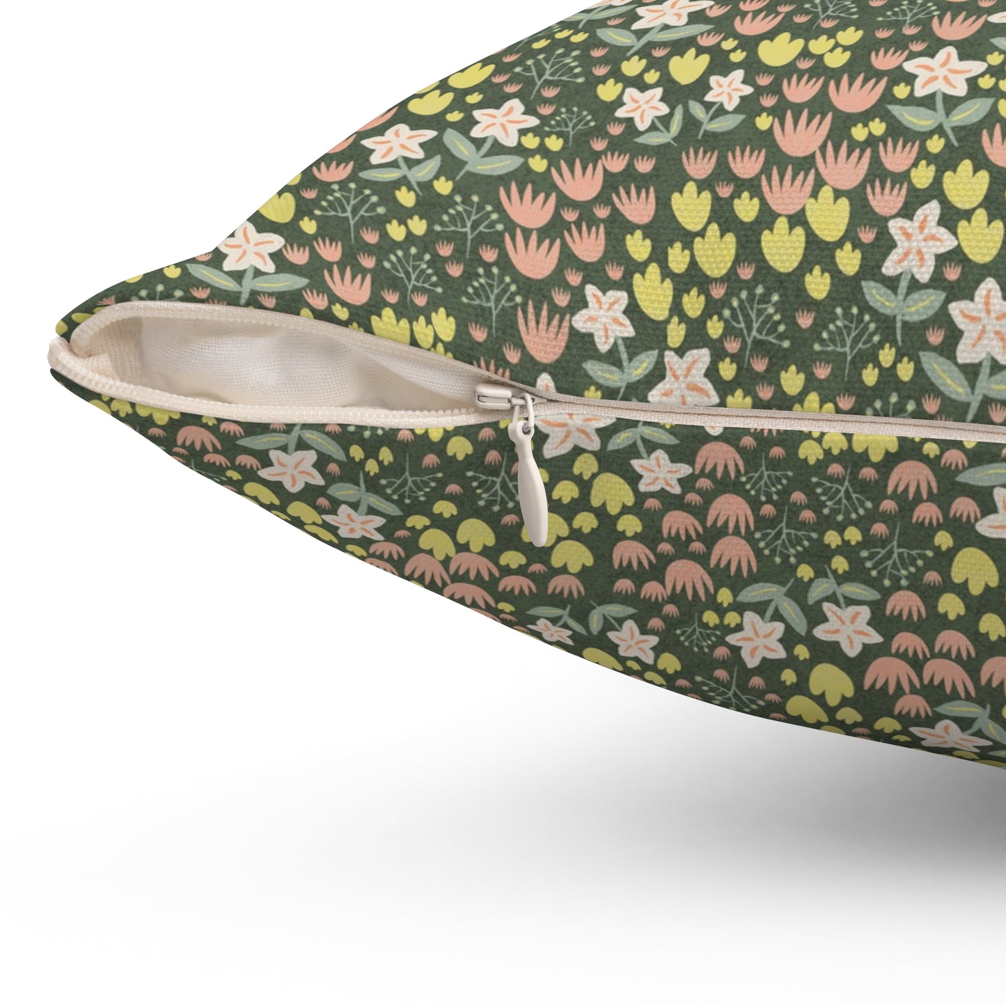 Elderflower Ditzy on Green Spun Polyester Square Pillow