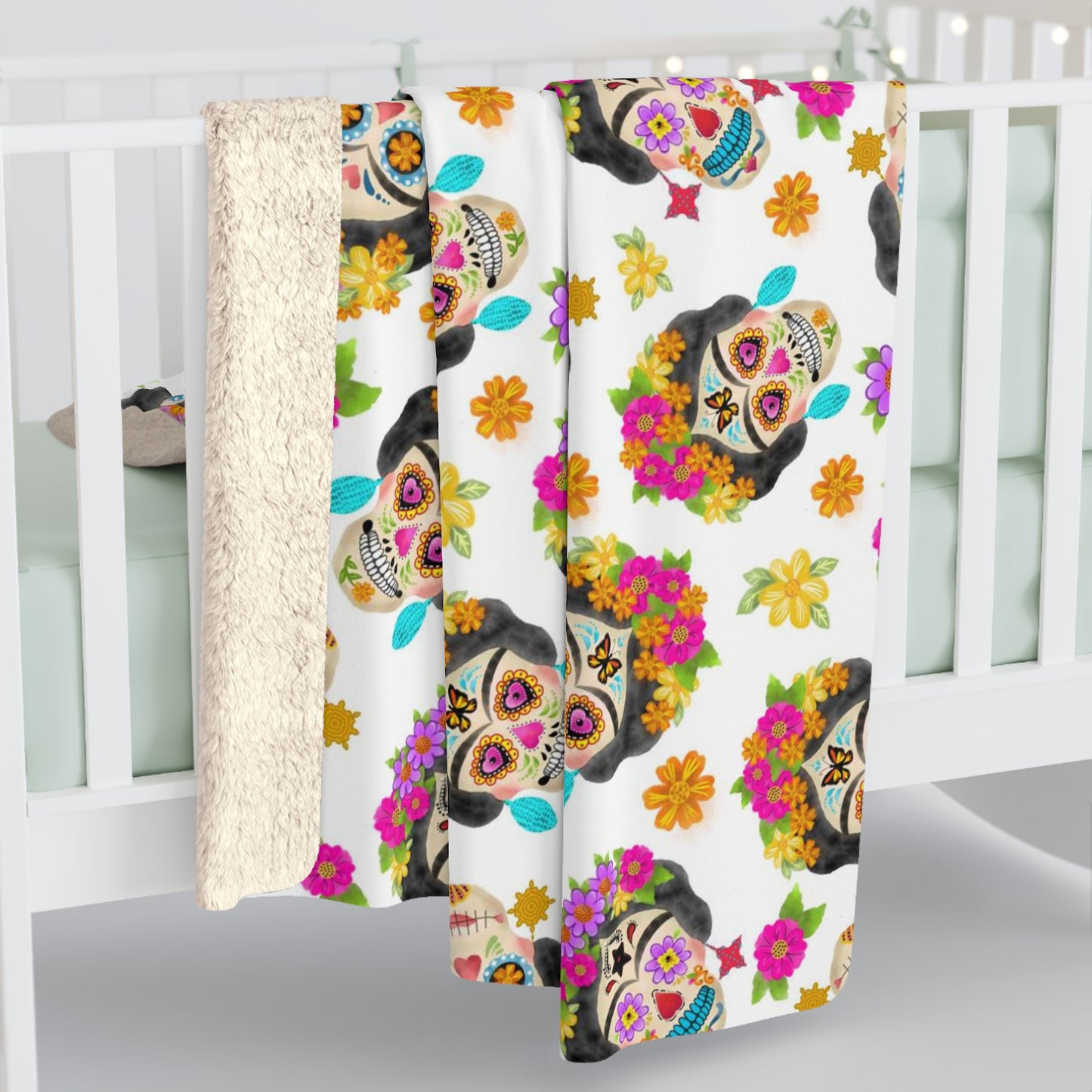 Frida Sugar Skulls Sherpa Fleece Blanket