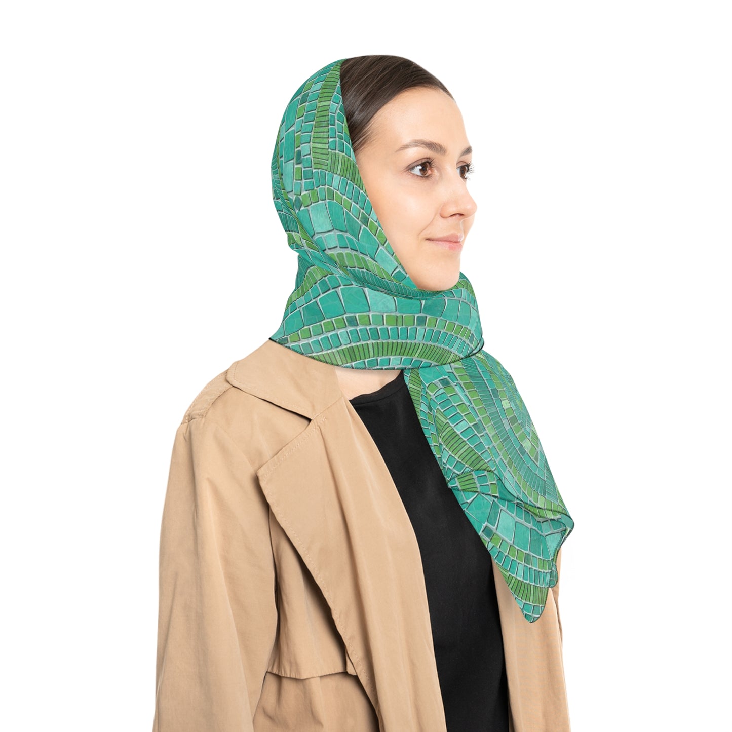 Hibiscus Gardens Mosaic Tile Scallops Square Poly Scarf