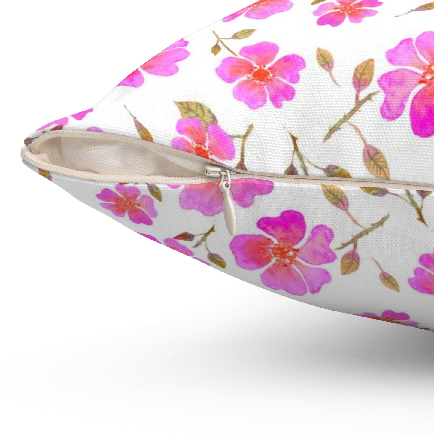 Hot Pink Wild Roses Spun Polyester Square Pillow