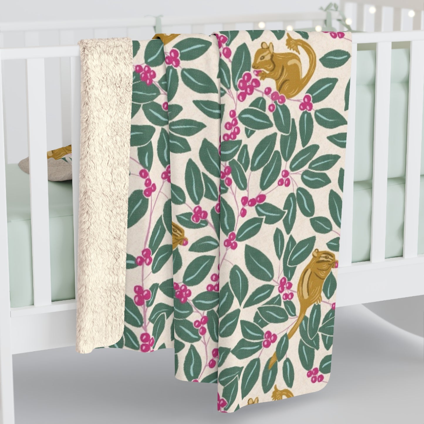 Wintergreen and Chipmunks Sherpa Fleece Blanket