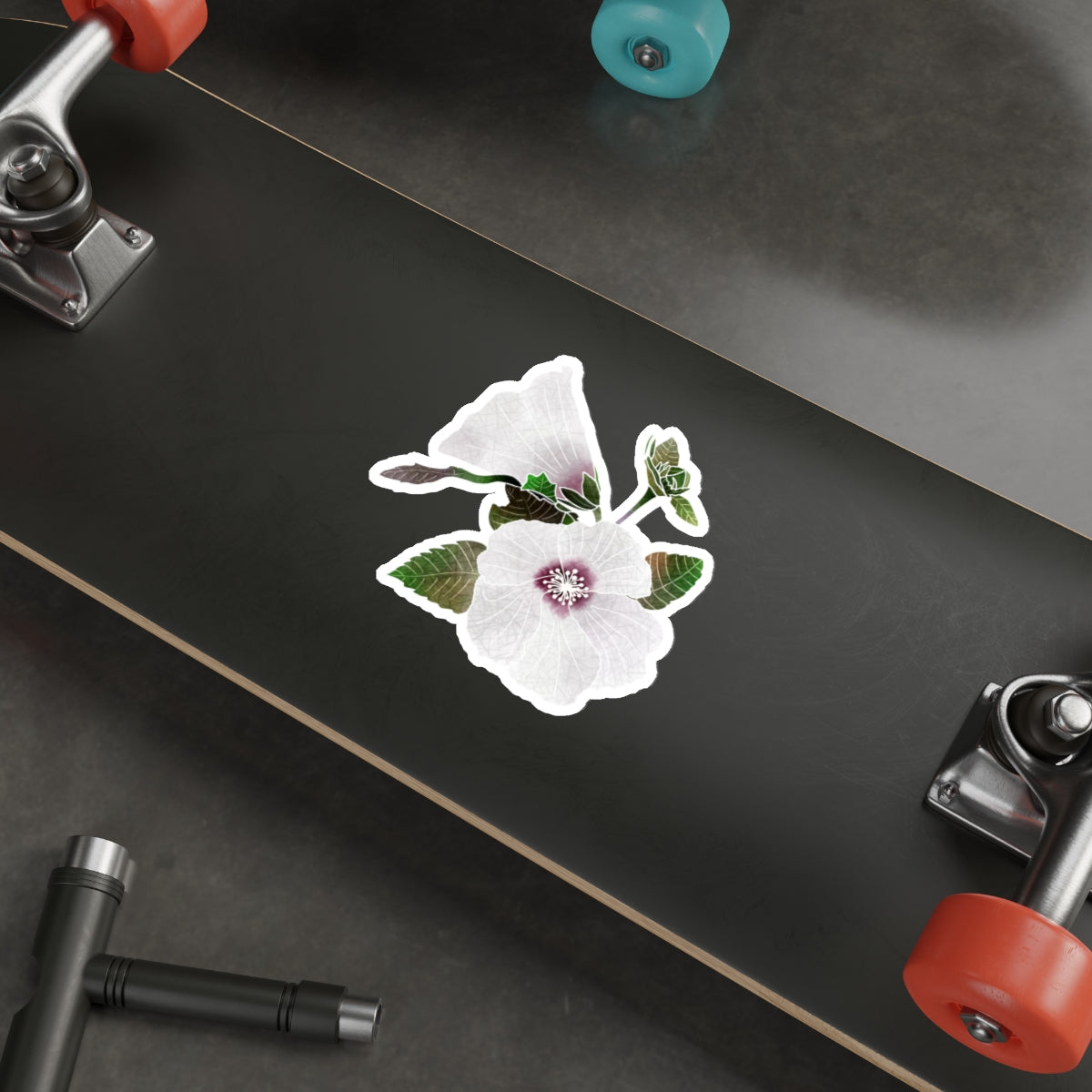Two White Hibiscus with Leaves Die-Cut Stickers