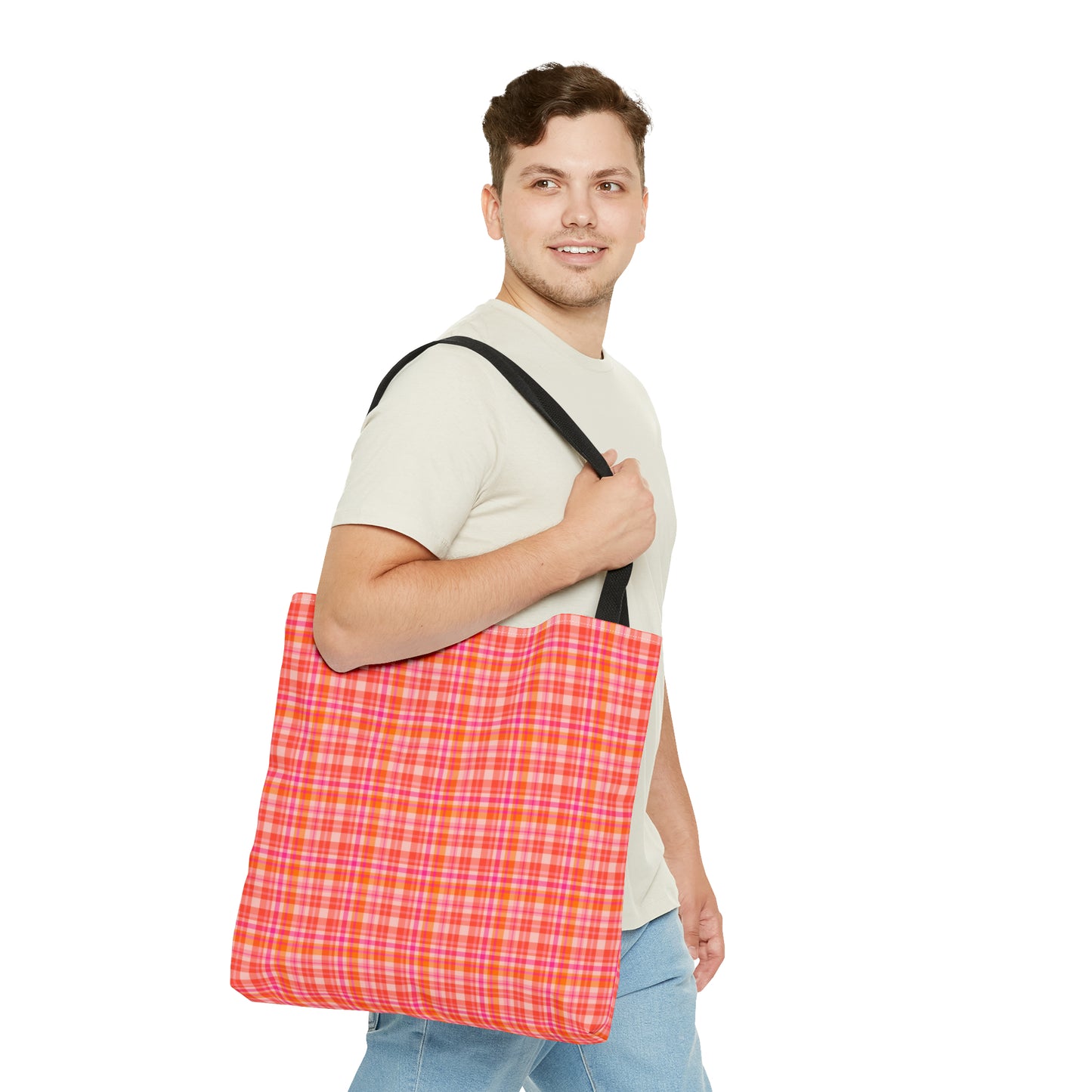 Pink Sunset Plaid Tote Bag