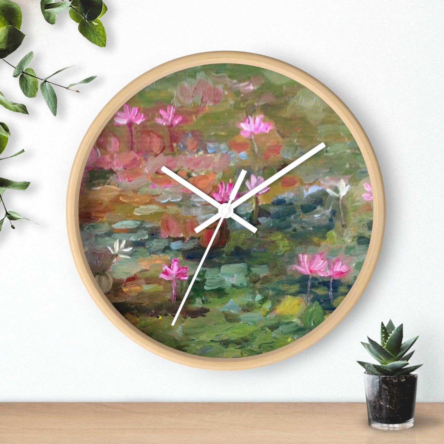 Water Lily Art Wall Clock — Impressionist Floral Timepiece