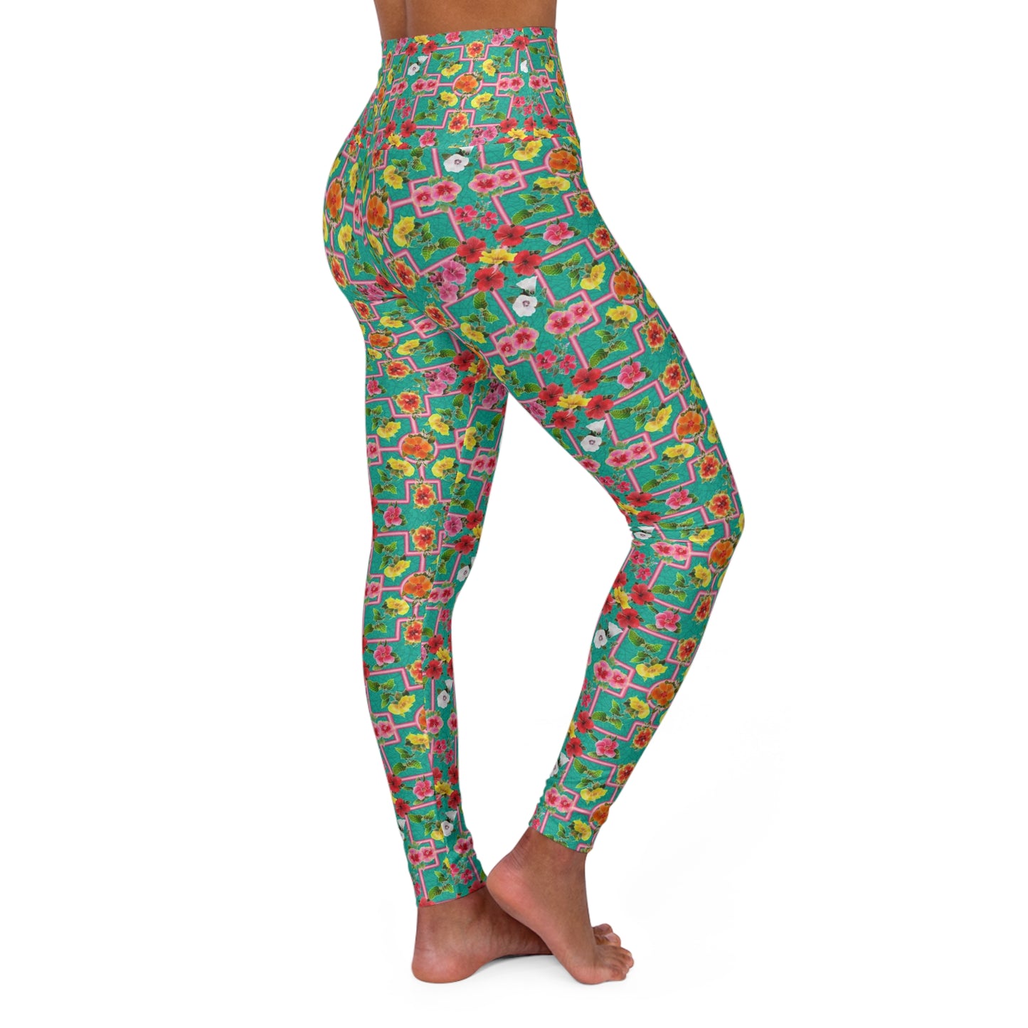 Formal Hibiscus Garden High Waisted Yoga Leggings