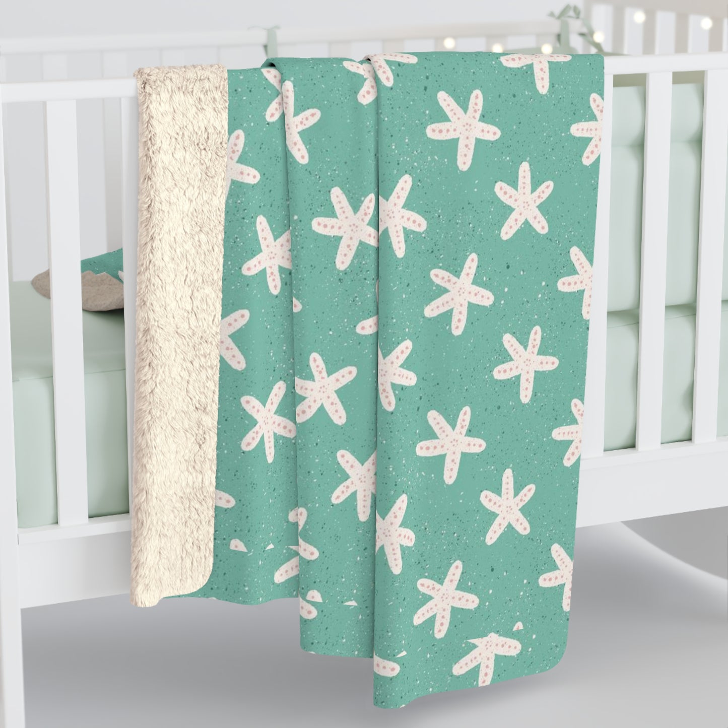 Starfish on Sea Green Sherpa Fleece Blanket