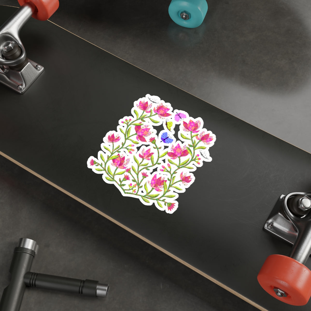 Pink Magnolias and Butterflies Collage Die Cut Sticker