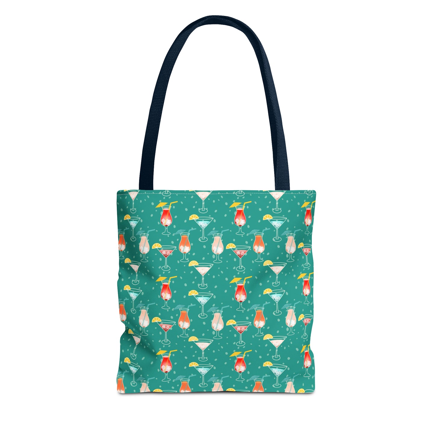 Cocktails Tote Bag: Vibrant Drinks with Lemon Slices, Umbrellas, and Straws on Turquoise Background