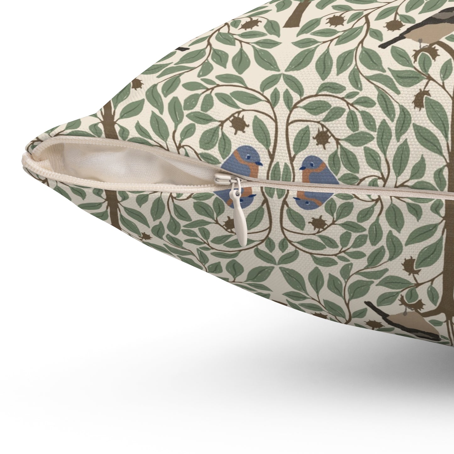 Birds in a Chestnut Tree Spun Polyester Square Pillow