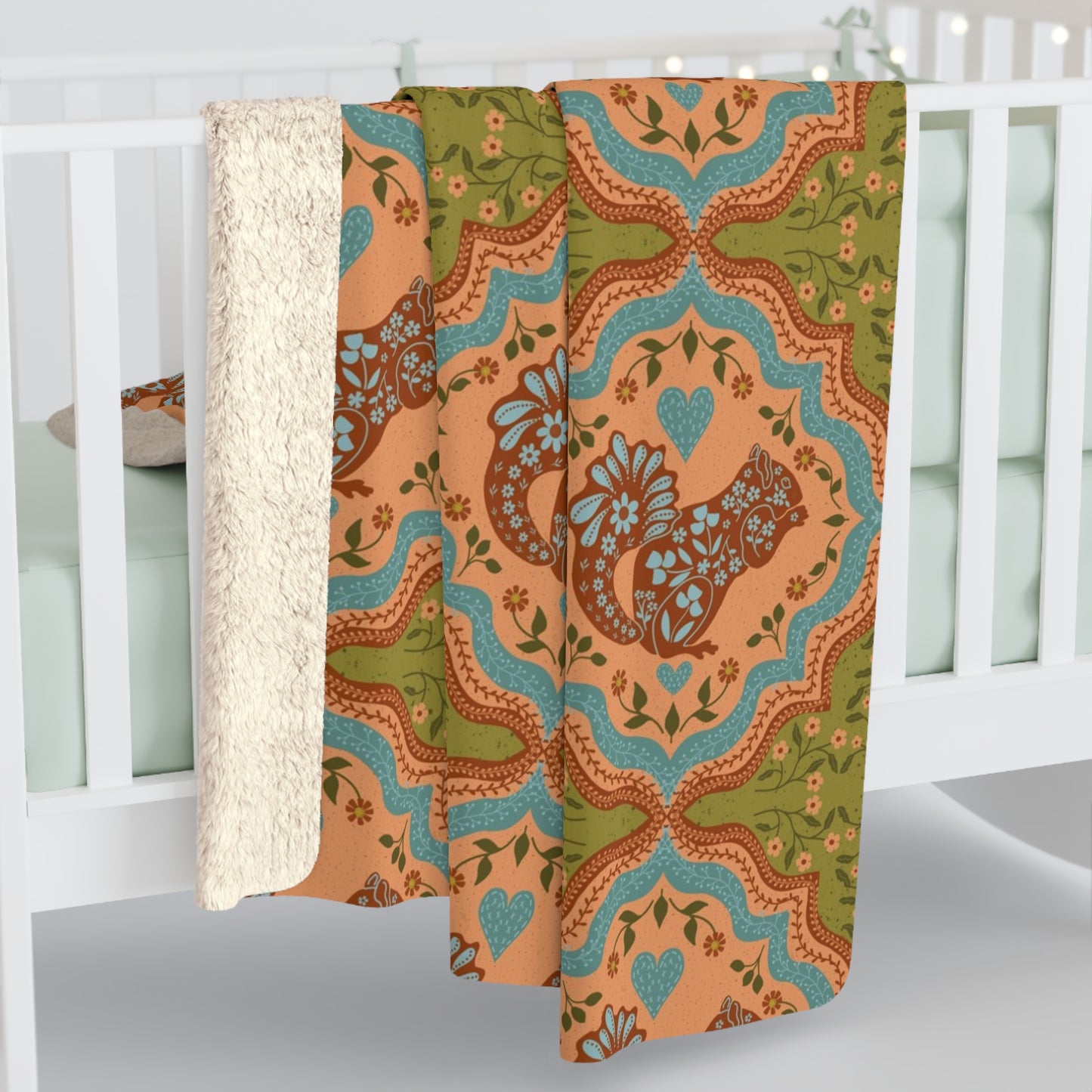 Scandi Woodland Squirrel Sherpa Fleece Blanket