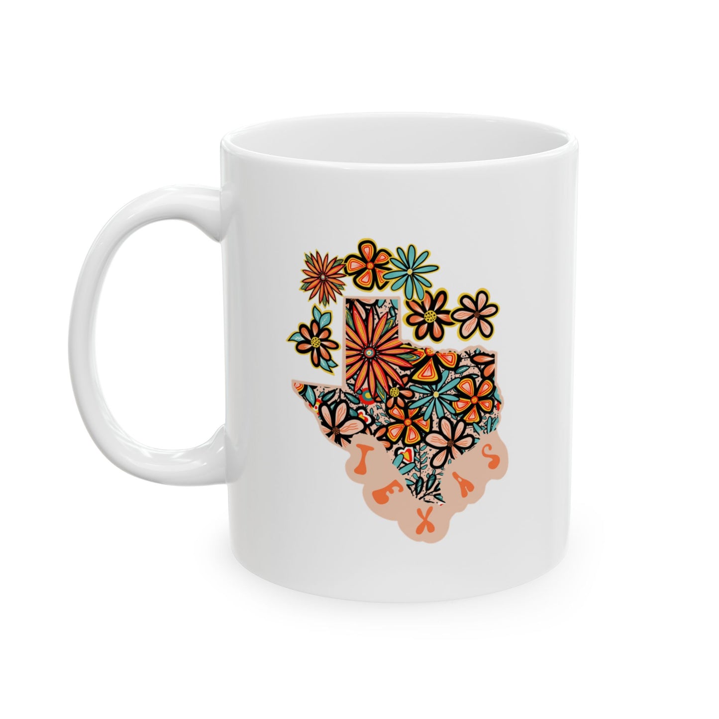 Retro 70s Flowers Texas Ceramic Mug 11 oz and 15 oz