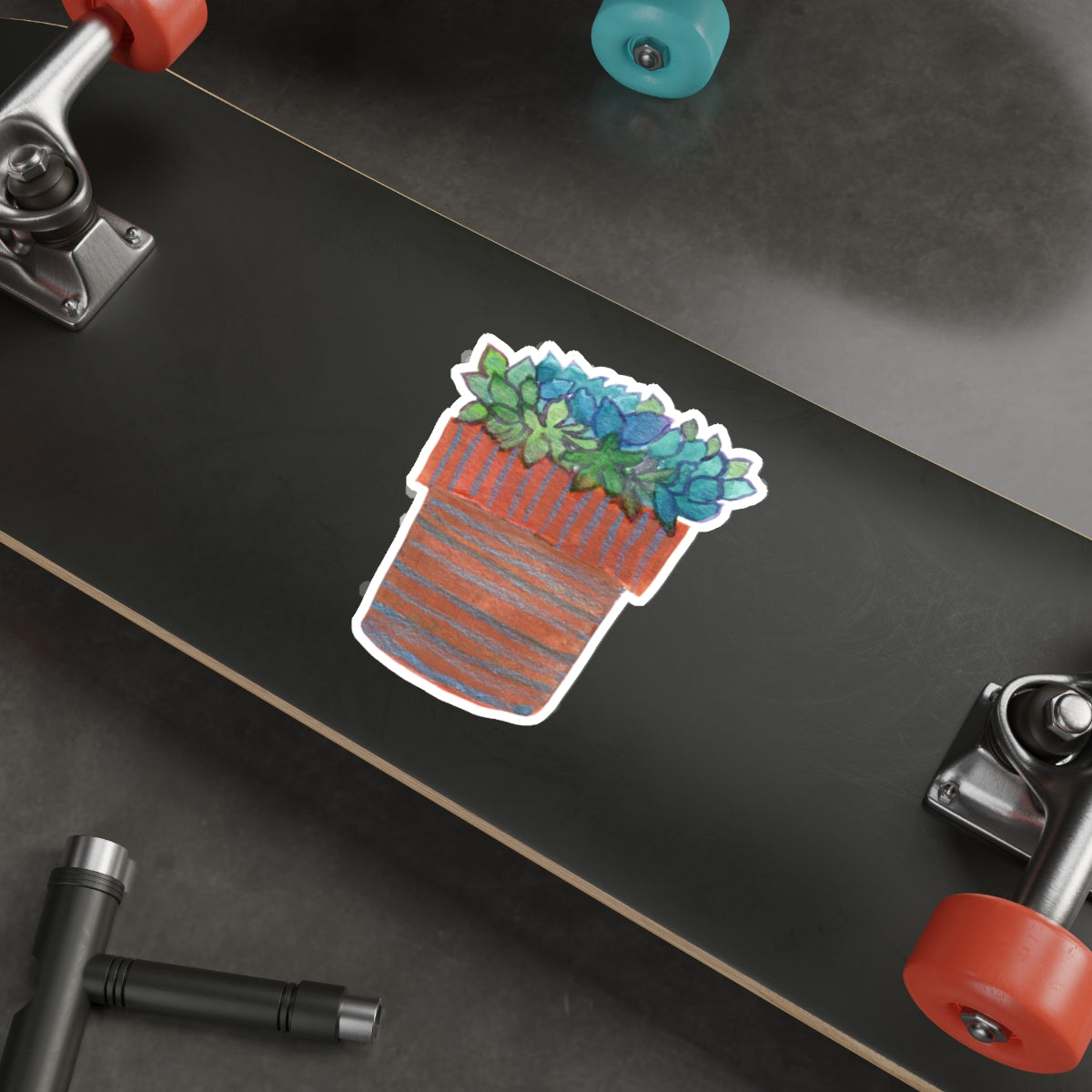 Blue and Green Echeveria Succulents in Clay Pot Cactus Die Cut Sticker