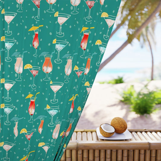 Cocktails Blackout Curtain Panel - Vibrant Cocktail Design with Lemon Slices, Umbrellas, and Colorful Straws