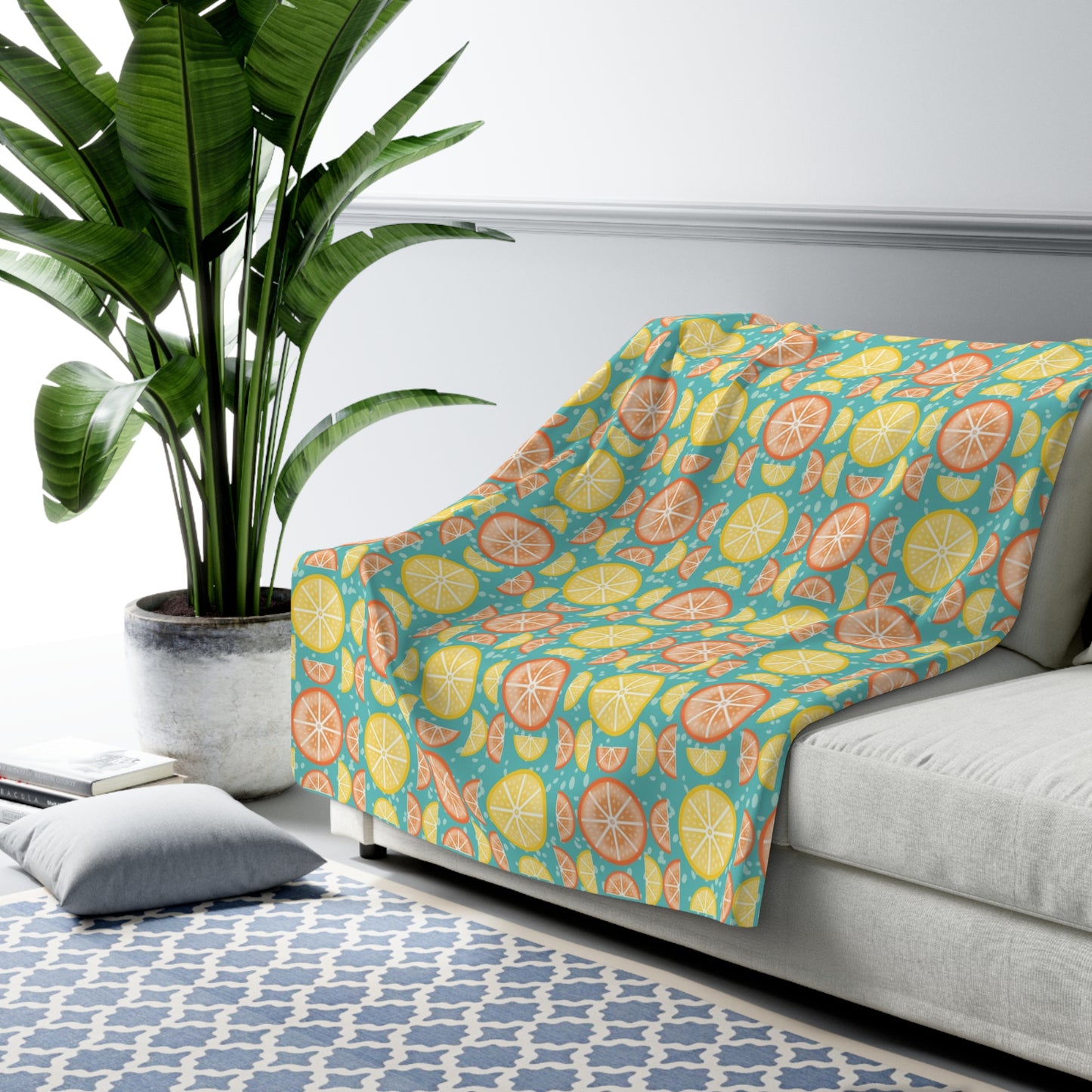 Citrus Slices Geometric Sherpa Fleece Blanket: Vibrant Comfort with a Zesty Twist