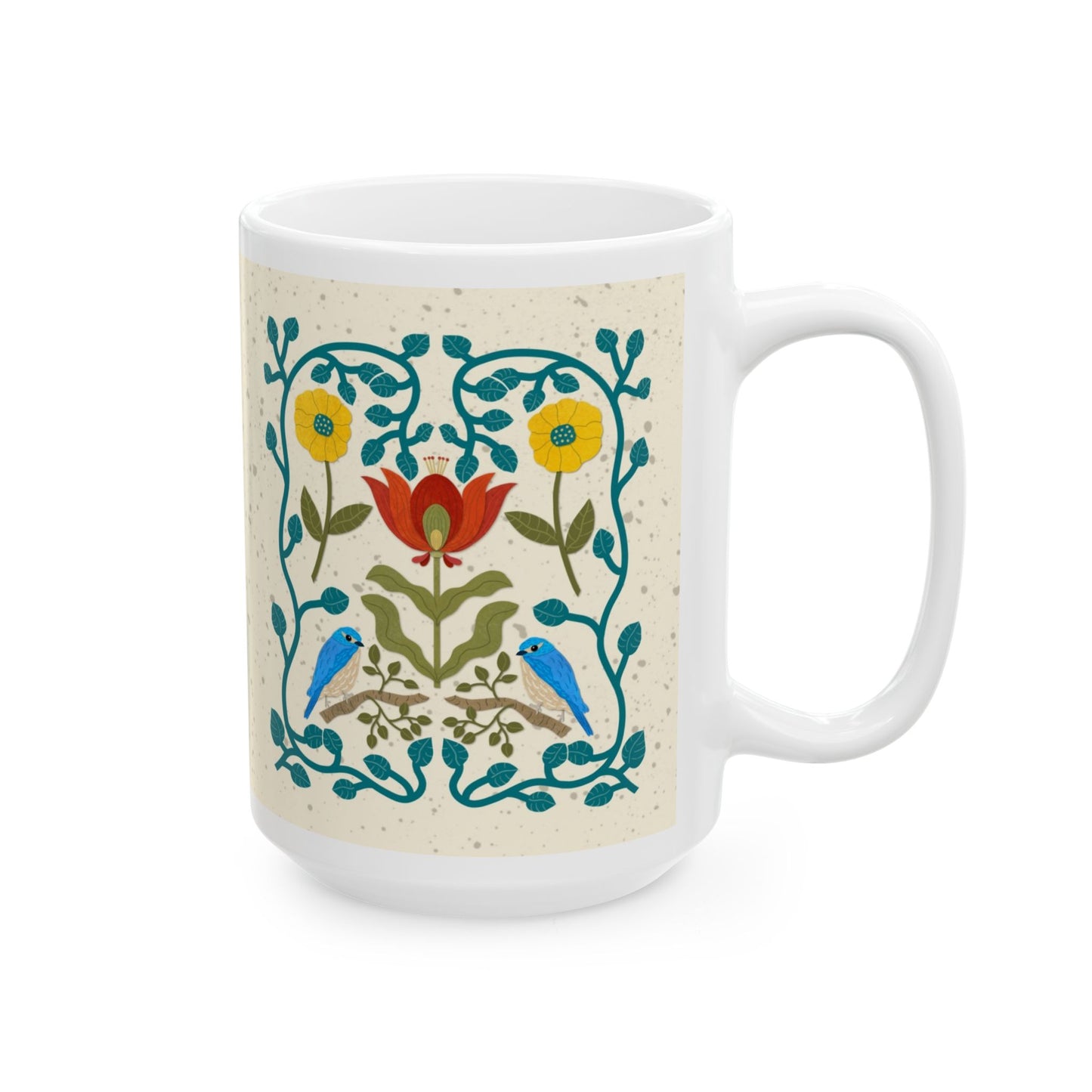 Scandi Birds and Flowers Ceramic Mug 11oz & 15oz