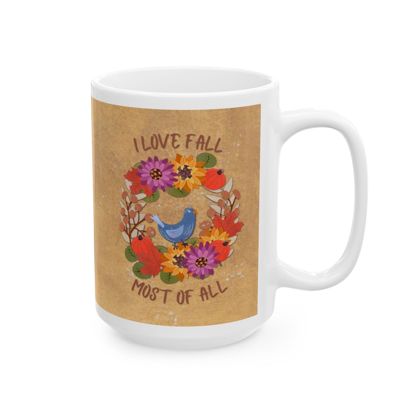 I Love Fall Most of All Autumn Wreath Collage Ceramic Mug 11oz & 15oz