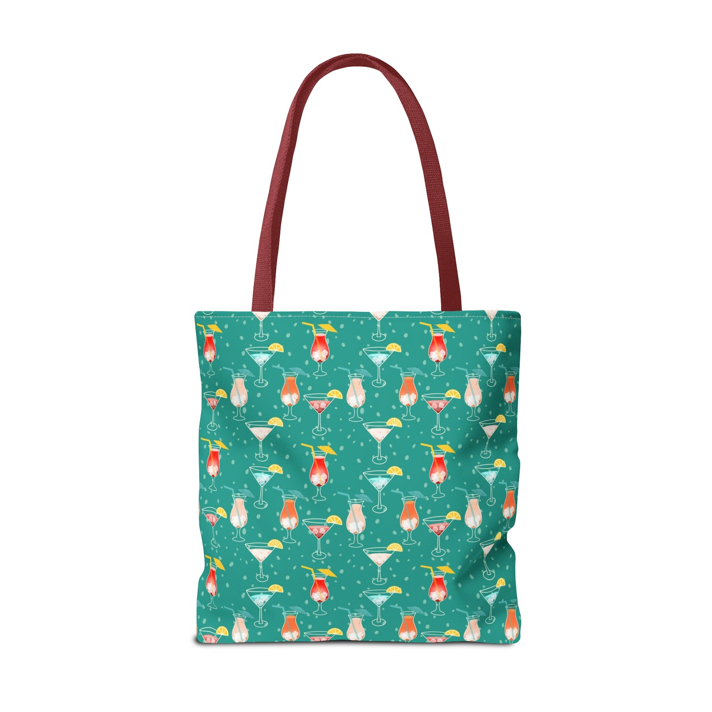 Cocktails Tote Bag: Vibrant Drinks with Lemon Slices, Umbrellas, and Straws on Turquoise Background