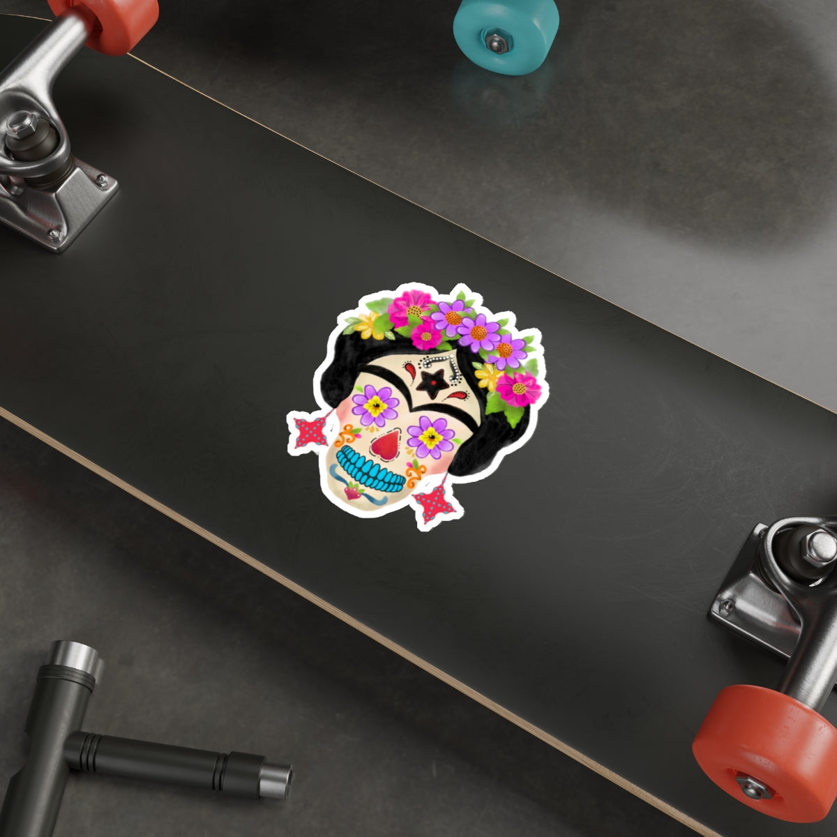 Frida Sugar Skull with Red Earrings Die-Cut Stickers