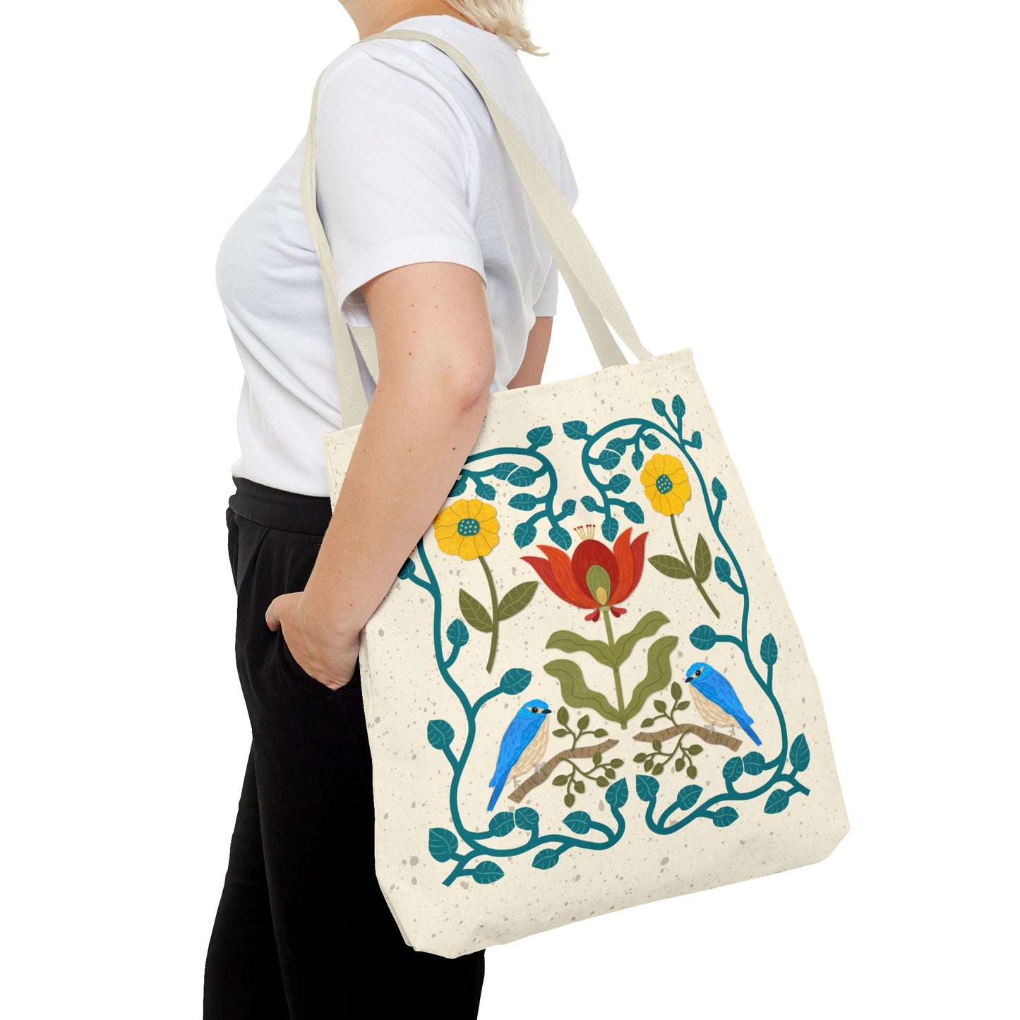 Scandi Birds and Flowers Tote Bag