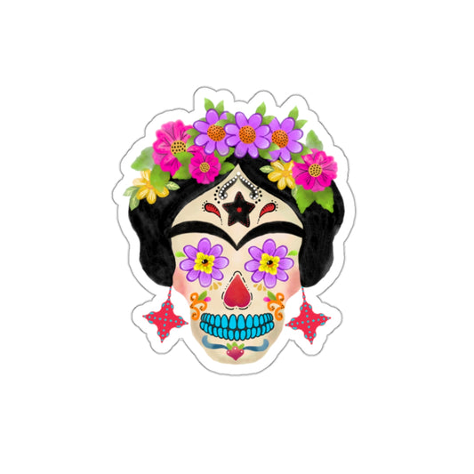 Frida Sugar Skull with Red Earrings Die-Cut Stickers