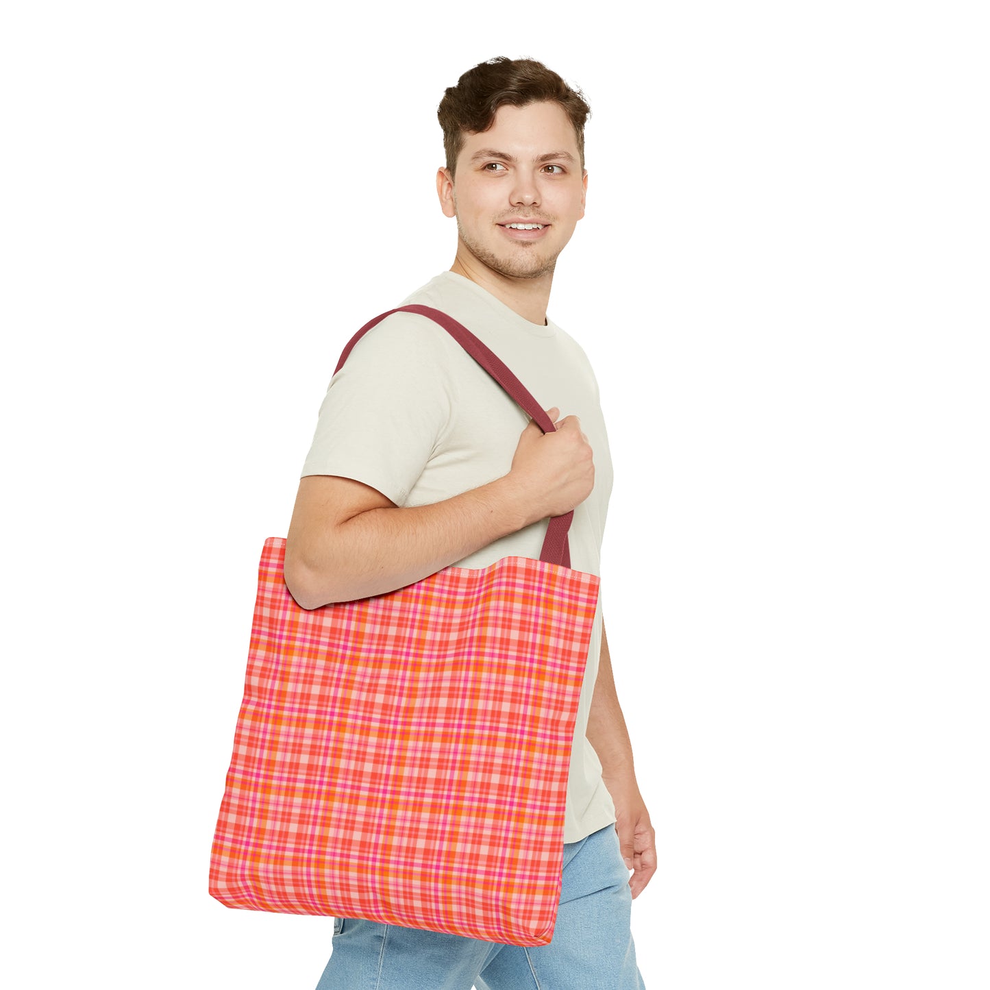 Pink Sunset Plaid Tote Bag