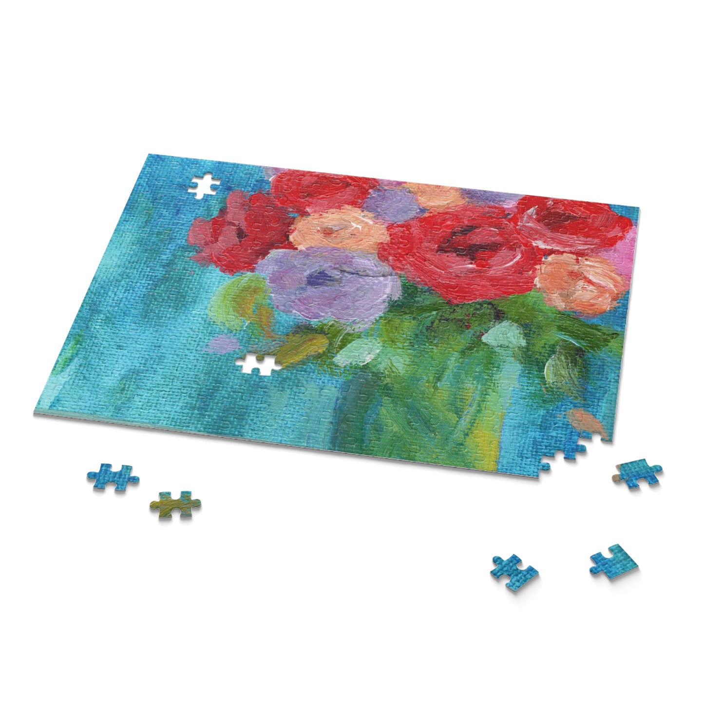 Impressionistic Fresh Roses in a Glass Vase in Cool Colors Puzzle (120, 252, 500-Piece)
