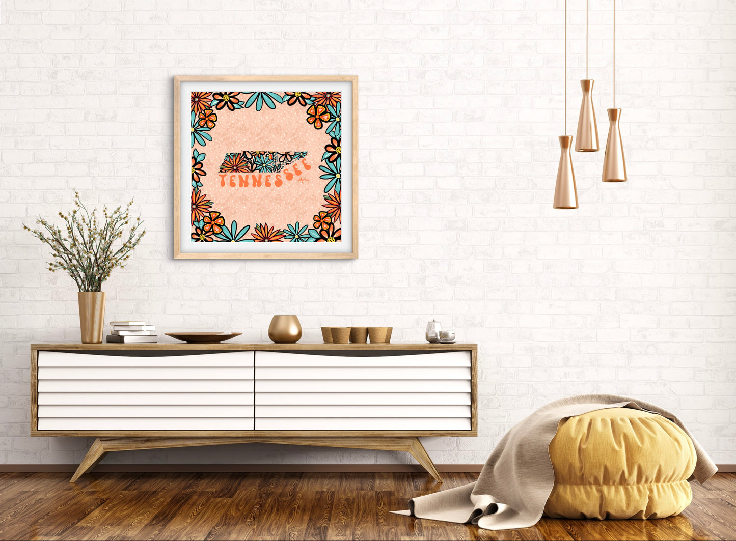 Tennessee Illustration with Hand-Lettering — Premium Matte Paper Wooden Framed Poster