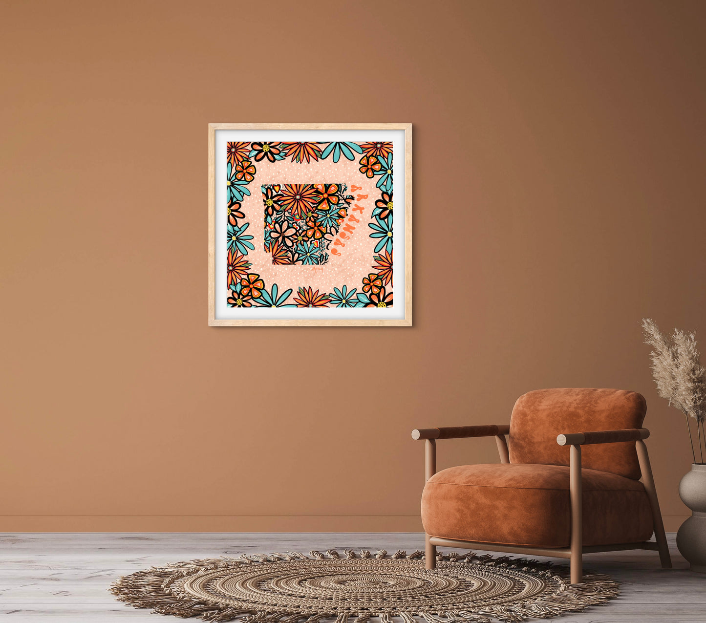 Arkansas Illustration with Hand-Lettering — Premium Matte Paper Wooden Framed Poster