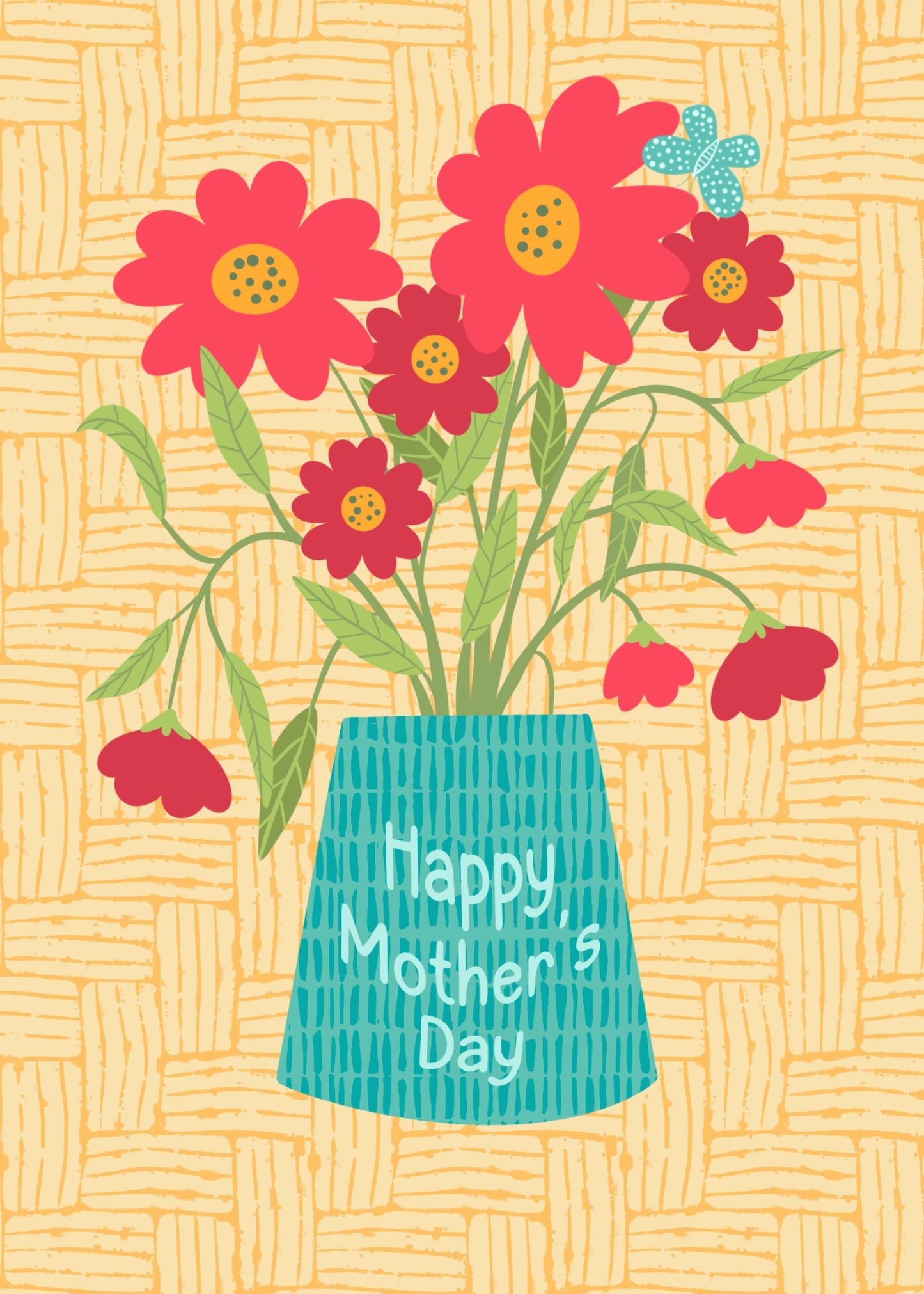 Happy Mother’s Day Mother’s Day Card - Simple Vase of Flowers Design with Mom in Large Script | Instant Digital Download