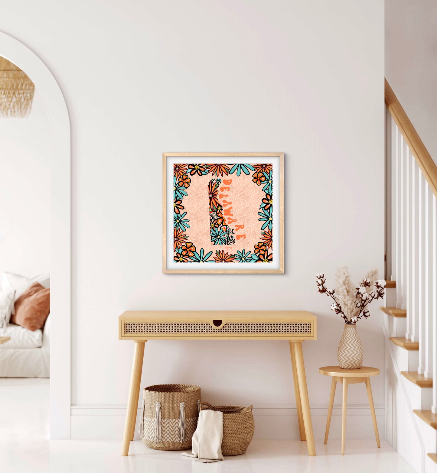 Delaware Illustration with Hand-Lettering — Premium Matte Paper Wooden Framed Poster