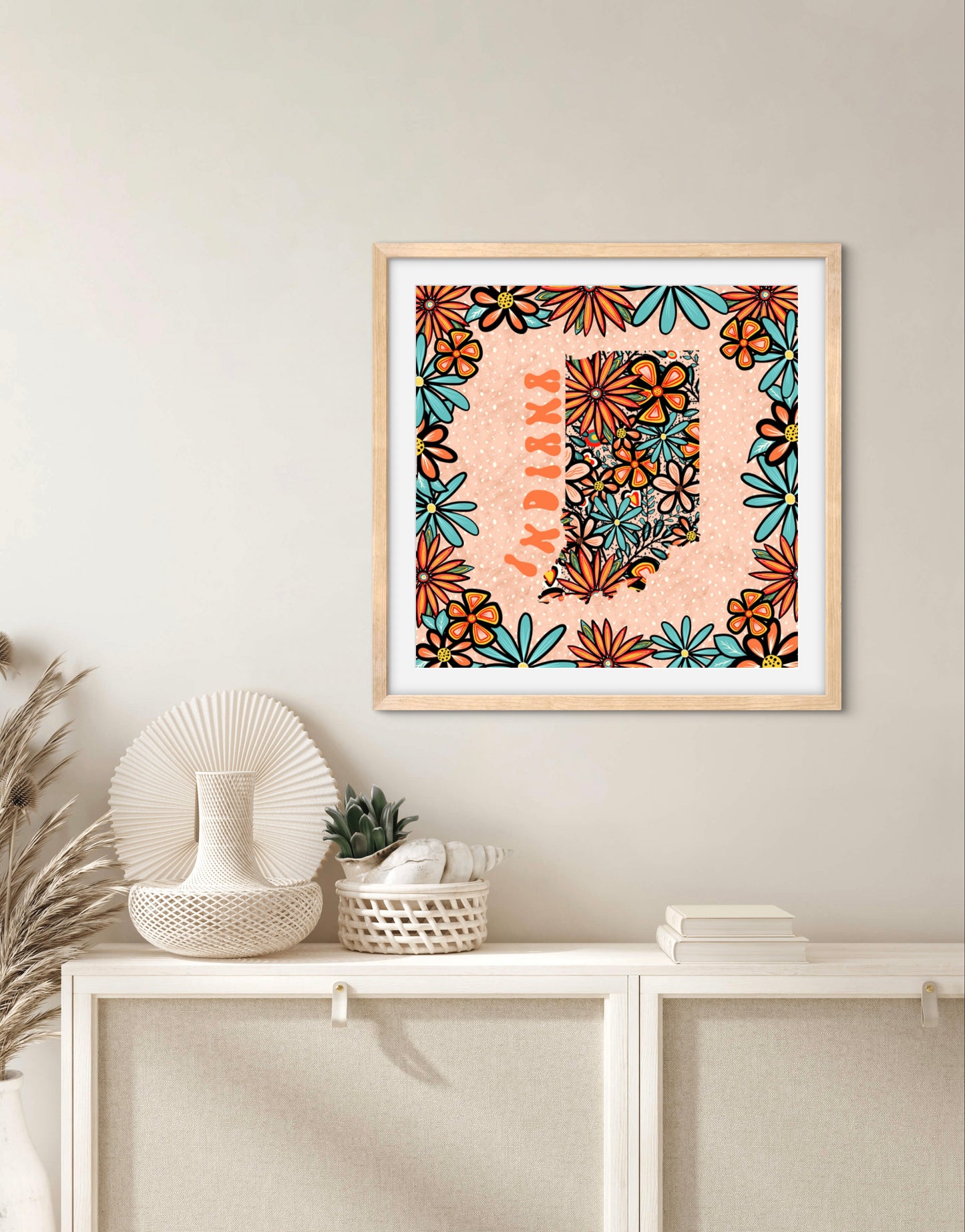 Indiana Illustration with Hand-Lettering — Premium Matte Paper Wooden Framed Poster