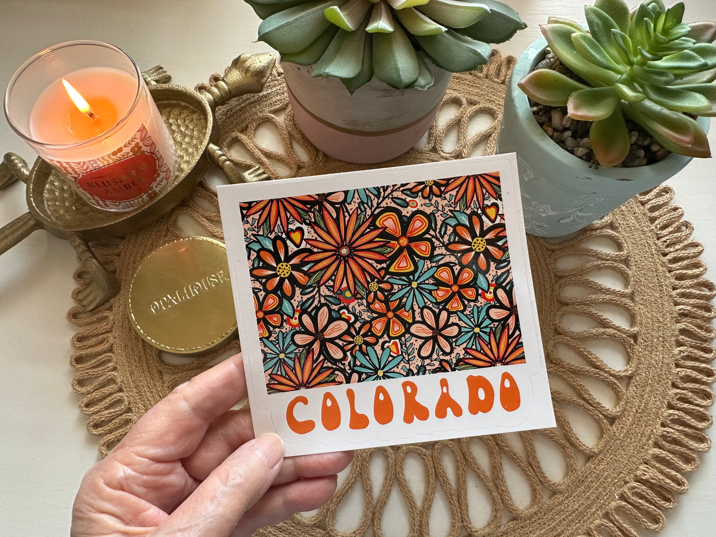 Colorado State Sticker | Vinyl Artist Designed Illustration Featuring Colorado State Outline Filled With Retro Flowers with Retro Hand-Lettering Die-Cut Stickers