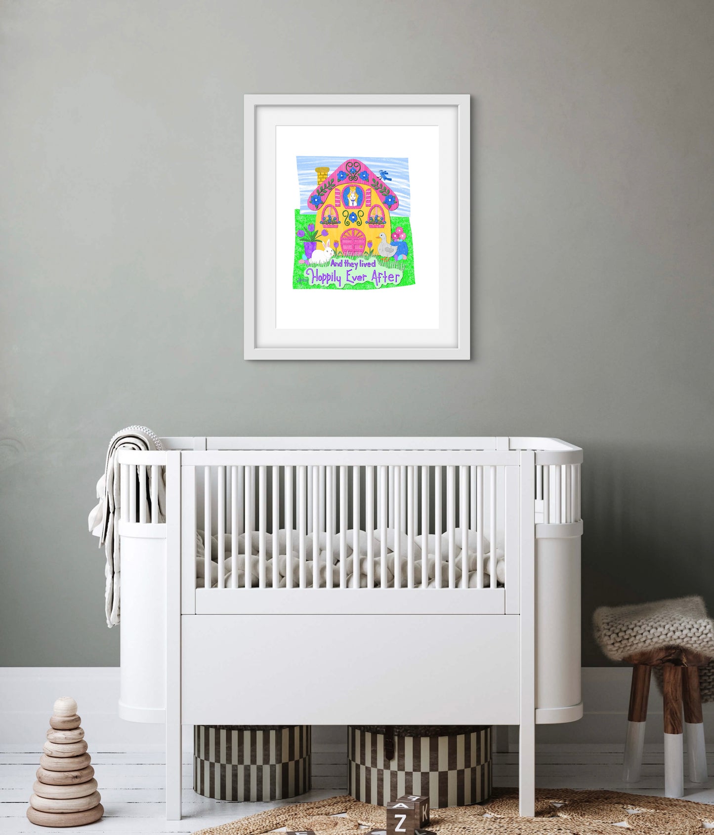 Bunny Cottage Collage — Premium Matte Paper Wooden Framed Poster