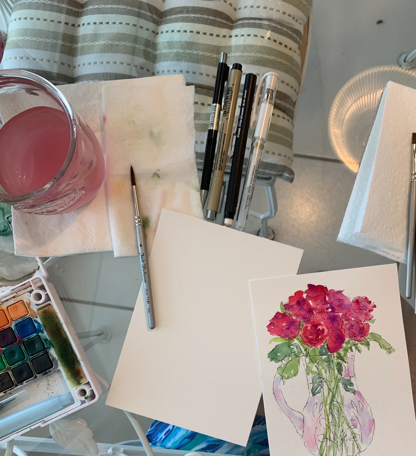 Red Roses in Glass Pitcher Impressionist Watercolor Painting with Quote - Premium Matte Paper Wooden Framed Poster