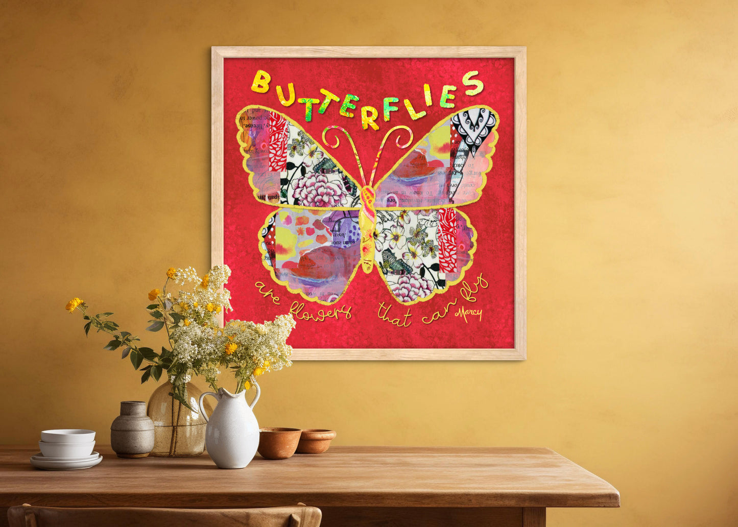 Boho Butterfly Collage — Premium Matte Paper Wooden Framed Poster