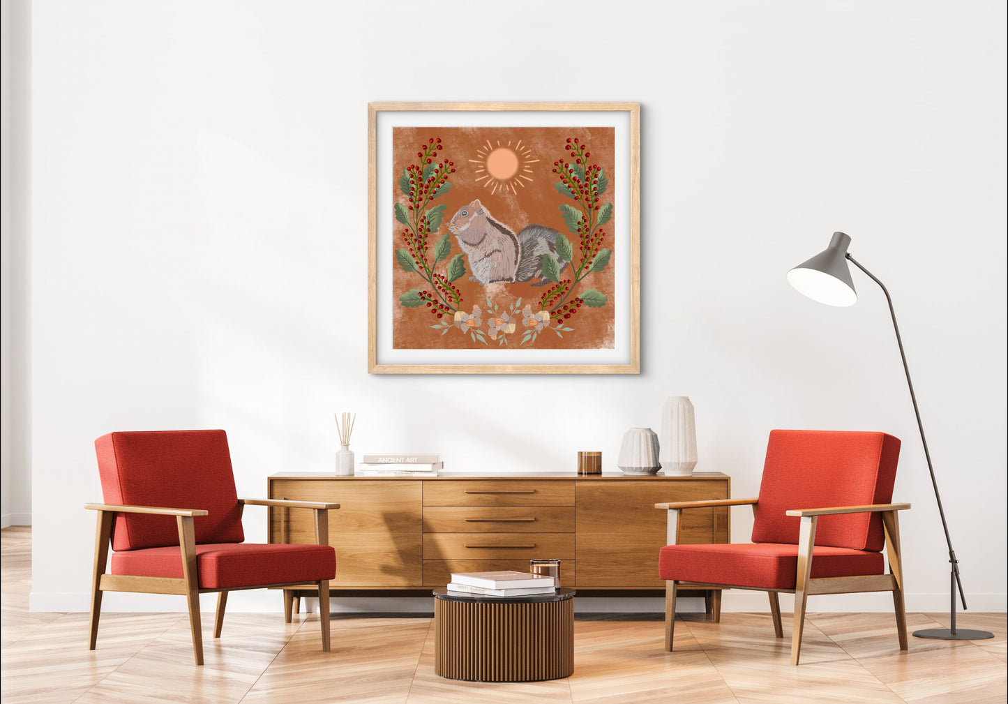 Squirrel with Acorn - Premium Matte Paper Wooden Framed Poster