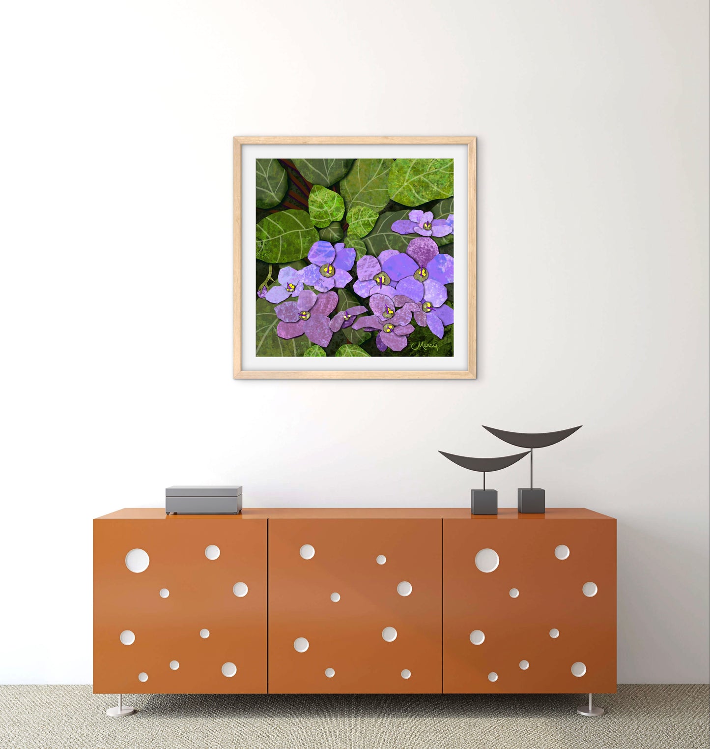 African Violets Digital Painted Paper Collage - Premium Matte Paper Wooden Framed Poster