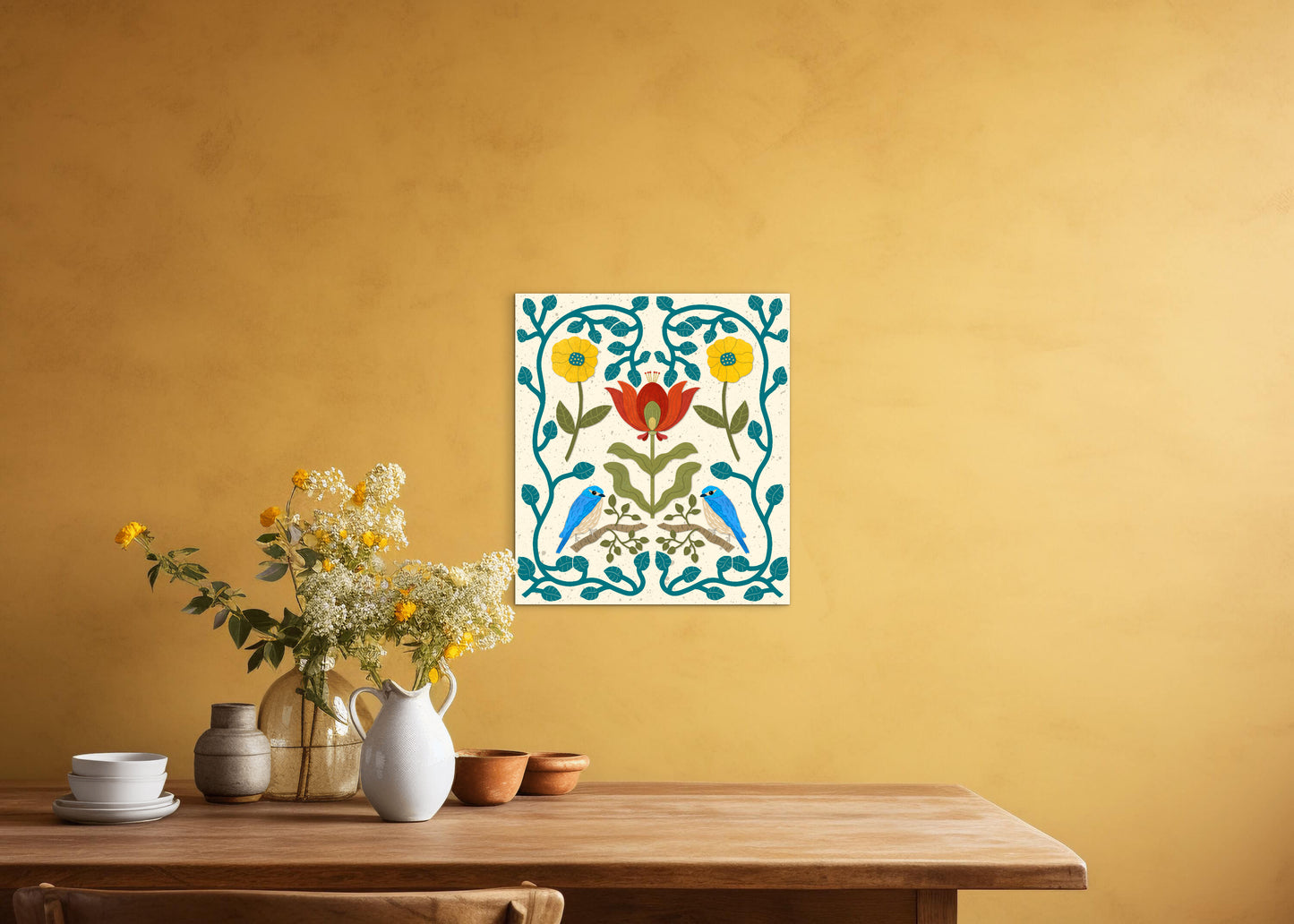 Scandi Birds and Flowers — Premium Matte Paper Poster