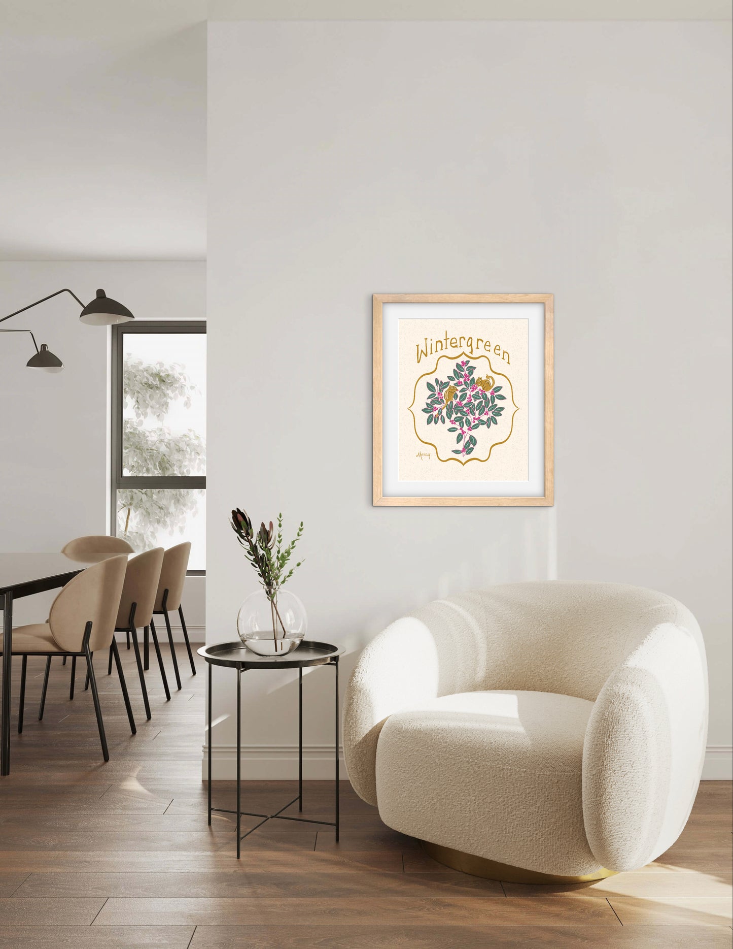 Wintergreen and Chipmunks — Premium Matte Paper Wooden Framed Poster